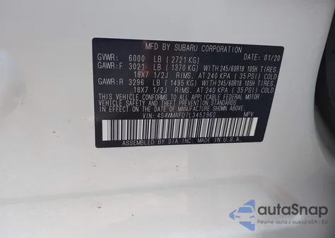 2020 Subaru Ascent Premium from USA, damaged, VIN 4S4WMAFD7L3452962